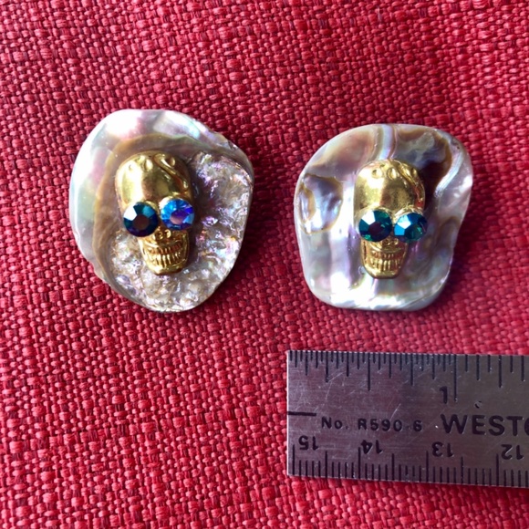 Scull, Abalone & Swarovski Chrystal Earrings (One of a Kind) - Picture 8 of 10